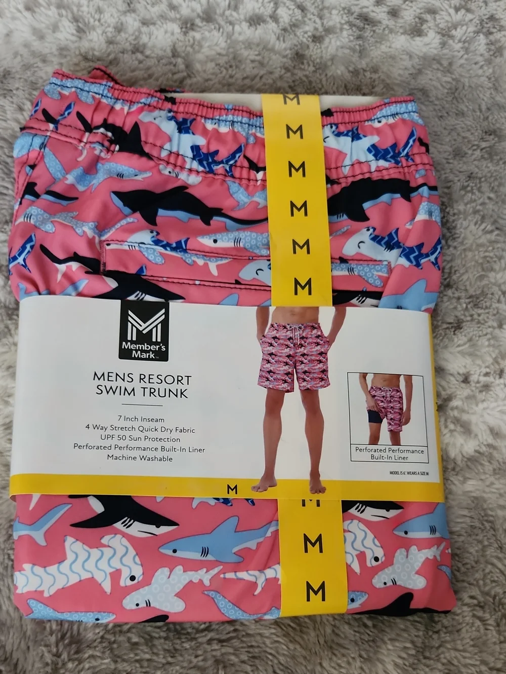 Member's Mark Men's Pink Shark-Print Resort Swim Trunks